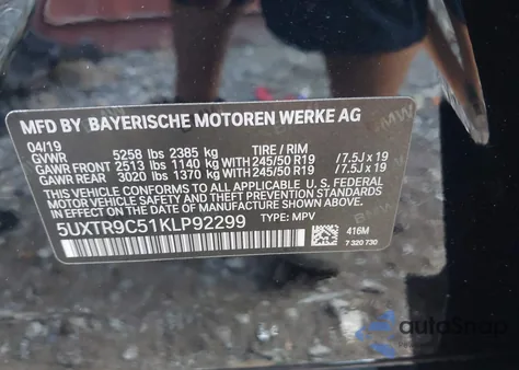 2019 BMW X3 xDrive30I from USA, damaged, VIN 5UXTR9C51KLP92299